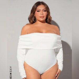 Shein white off the shoulder long sleeve body suit. Never worn. NWT. Size 16.